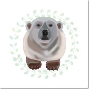 Polar Bear on Aquilegia pattern Posters and Art